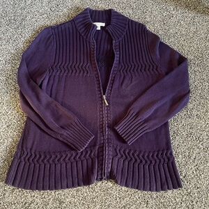 Coldwater Creek Purple Knit Zip Up Long Sleeve Sweater L